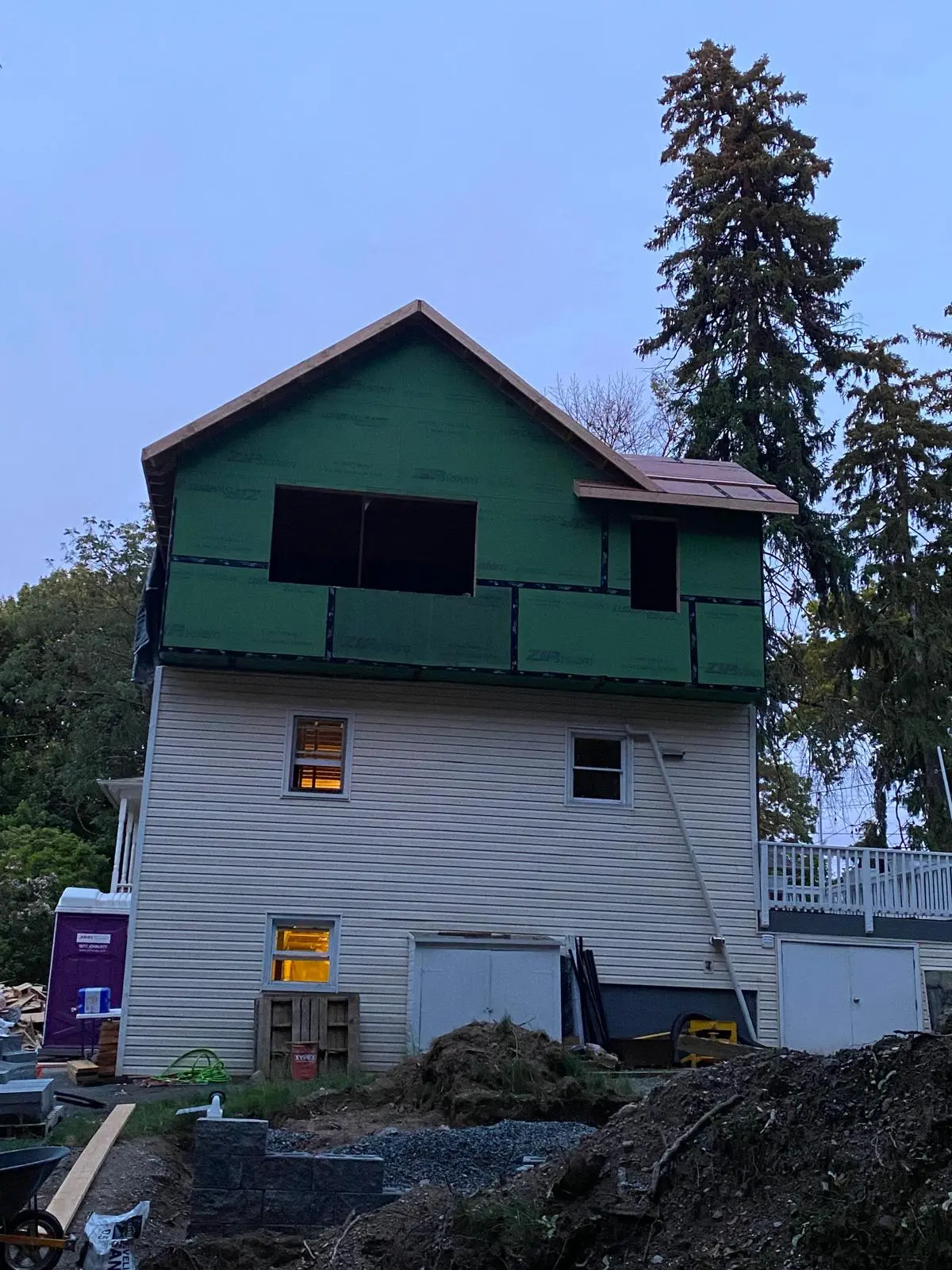 Wall framing on a residential construction site in Connecticut